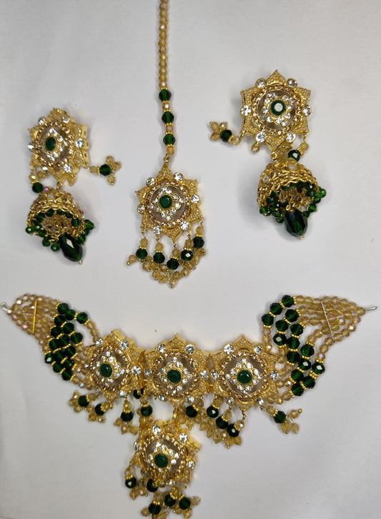 Green Indian Beaded Necklace Set